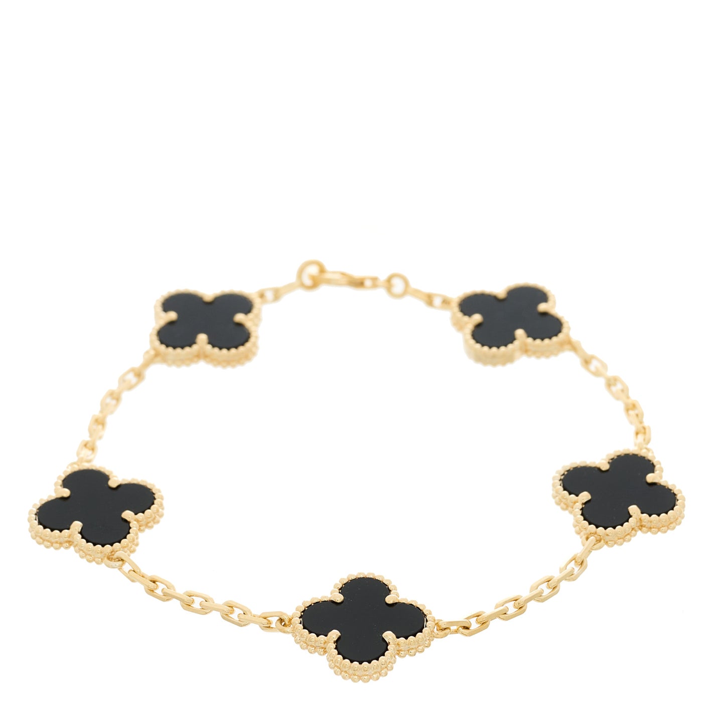 18K Yellow Gold Black Onyx 5 Motifs Vintage Alhambra Bracelet