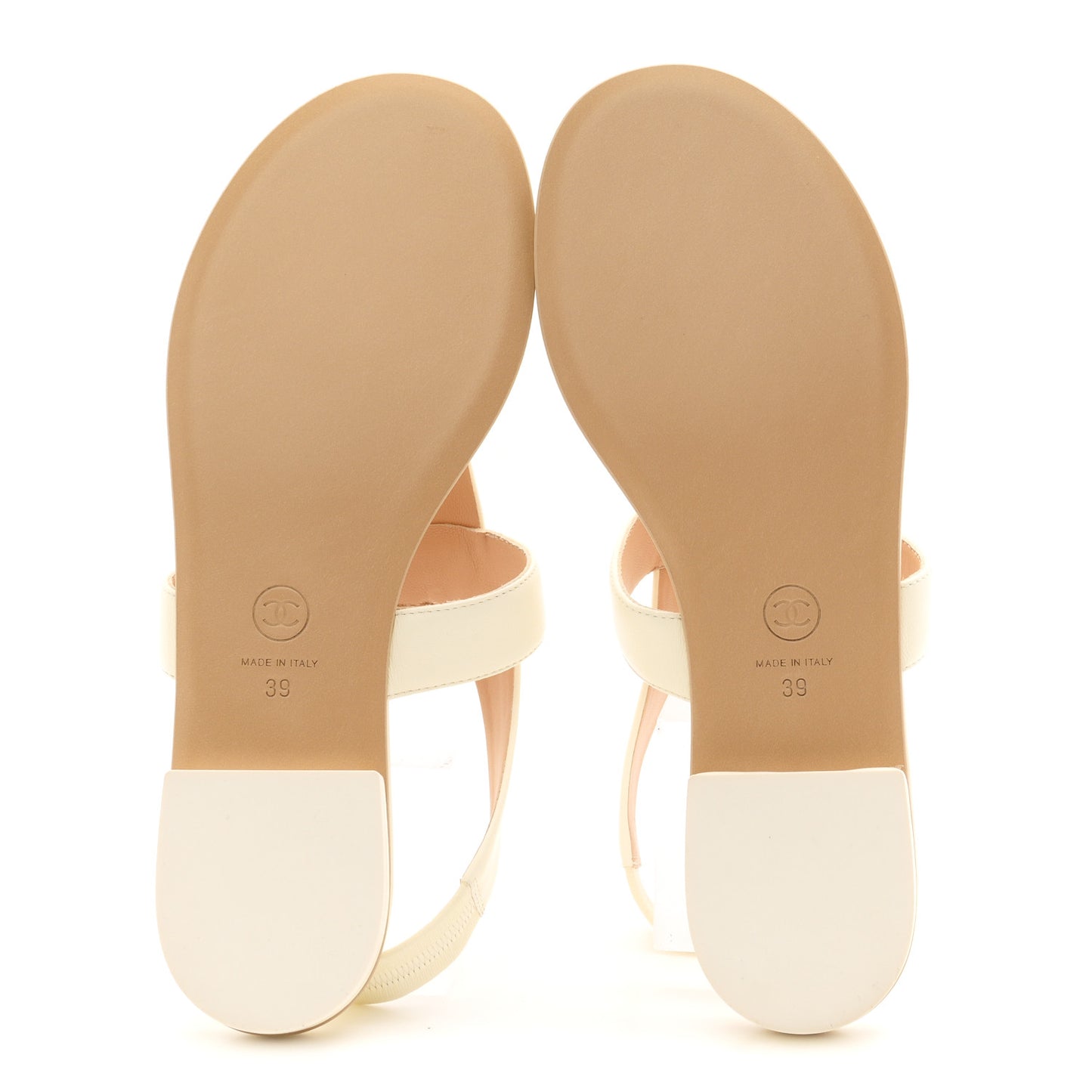 Lambskin Chain CC Thong Sandals 39 Ivory