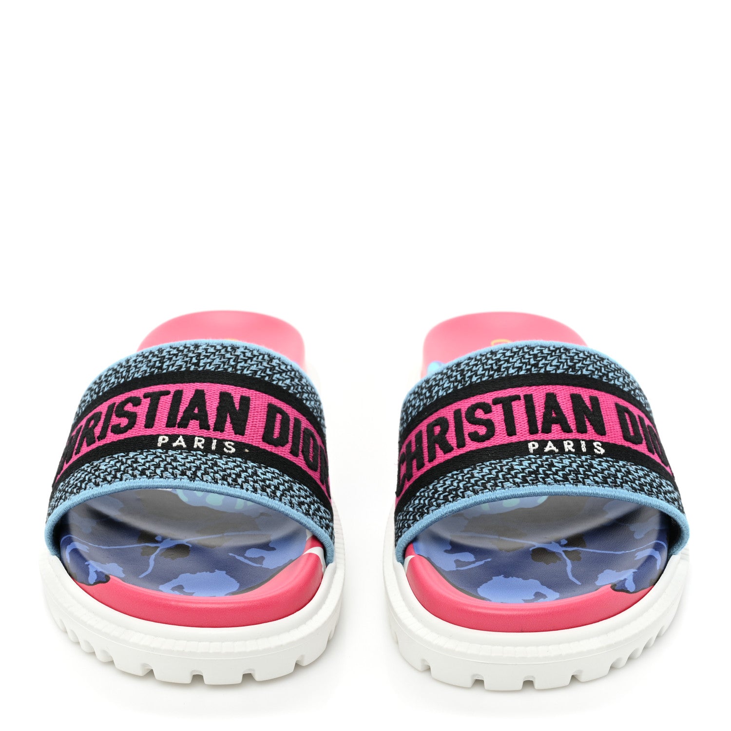 Christian Dior Canvas D-Flower Pop Embroidered Dway 10mm Slide Sandals 36 Pink Blue Multicolor 2 of 8