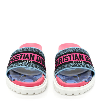 Christian Dior Canvas D-Flower Pop Embroidered Dway 10mm Slide Sandals 36 Pink Blue Multicolor 2 of 8