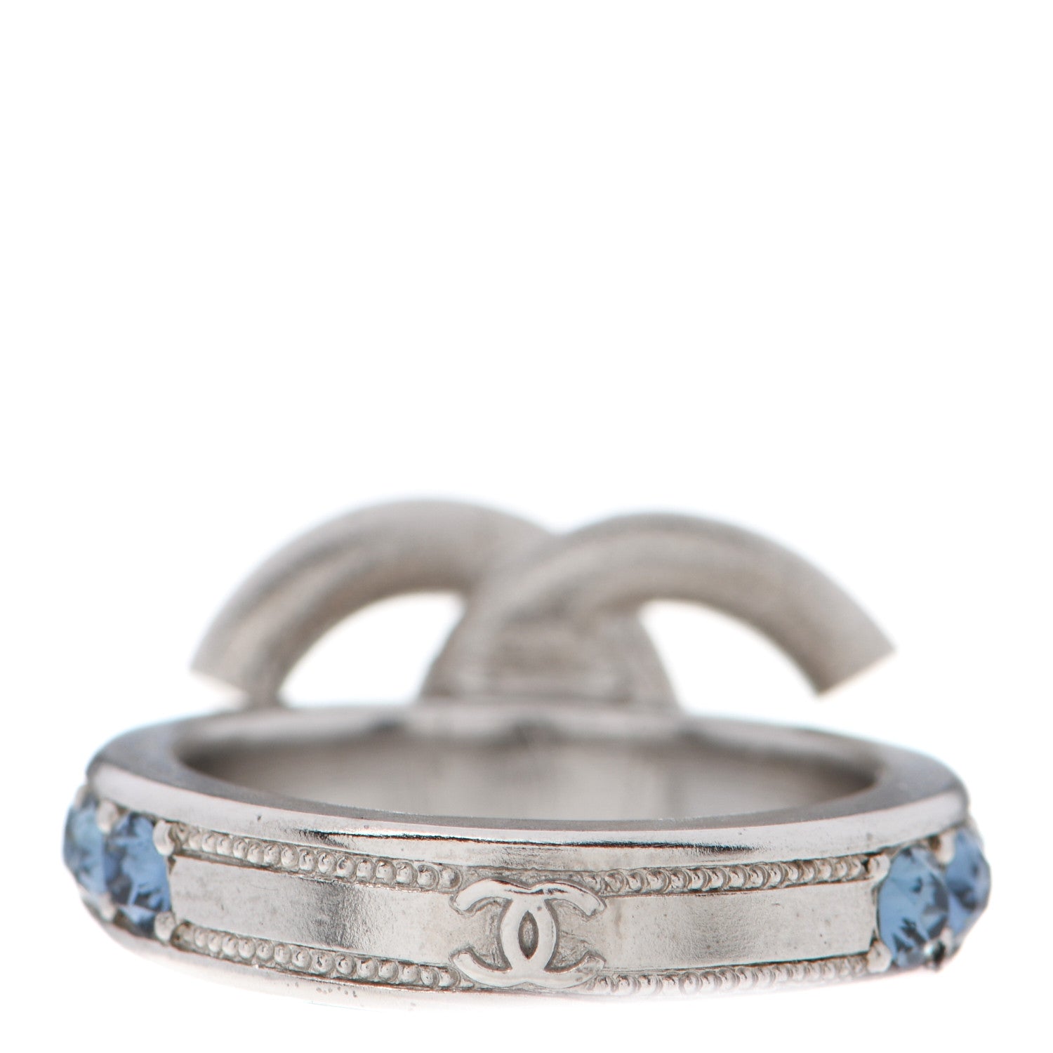 Chanel Crystal CC Ring 50/5.25 Silver Blue 3 of 4