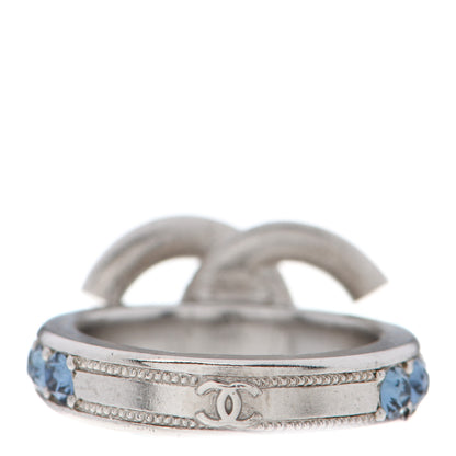 Chanel Crystal CC Ring 50/5.25 Silver Blue 3 of 4