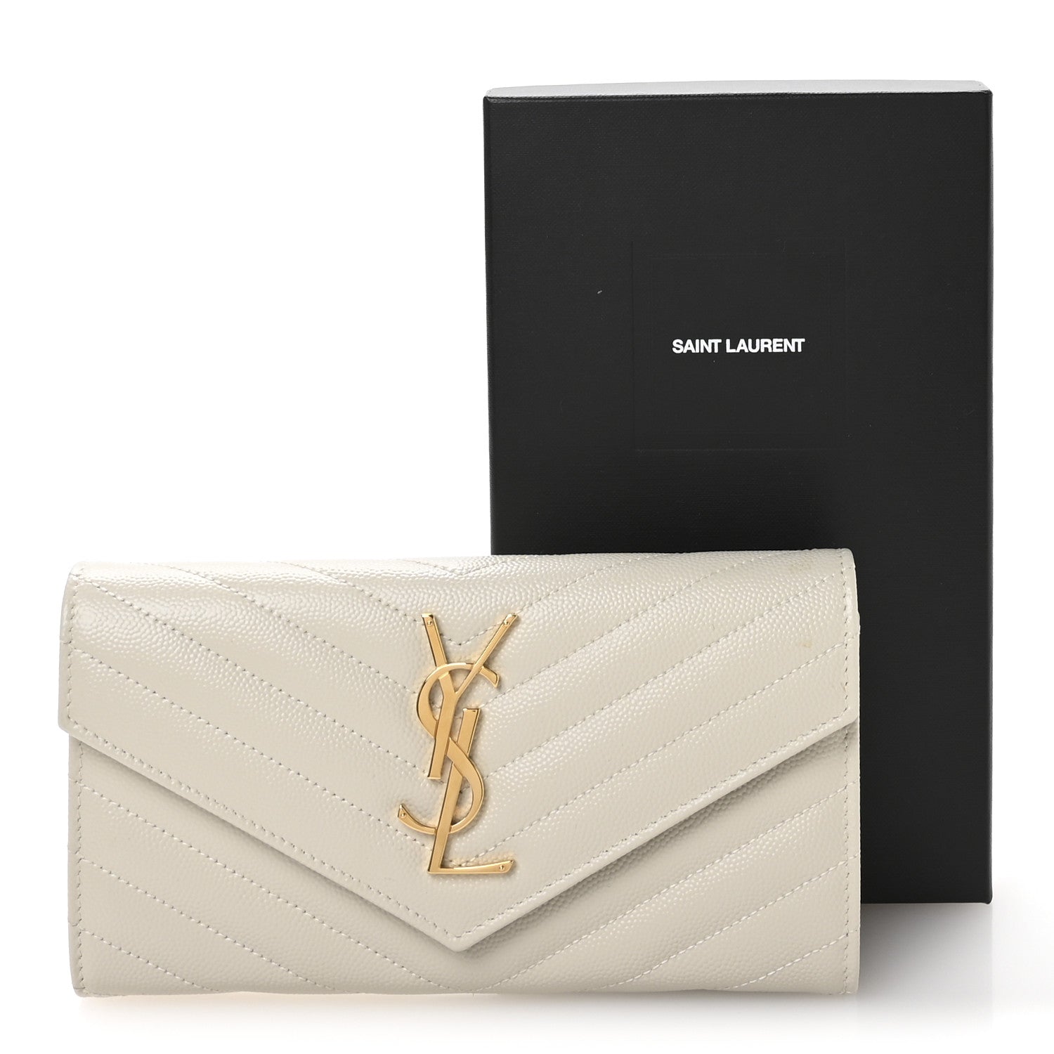Saint Laurent Grain De Poudre Matelasse Chevron Monogram Flap Wallet Crema Soft 8 of 8