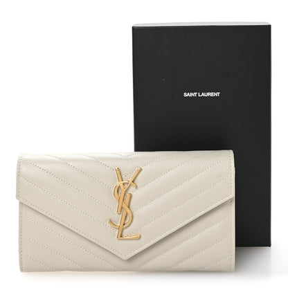 Saint Laurent Grain De Poudre Matelasse Chevron Monogram Flap Wallet Crema Soft 8 of 8