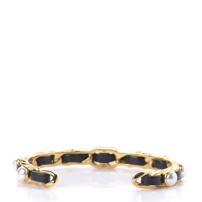 Chanel Lambskin Pearl CC Cuff Bracelet Black Gold 3 of 5