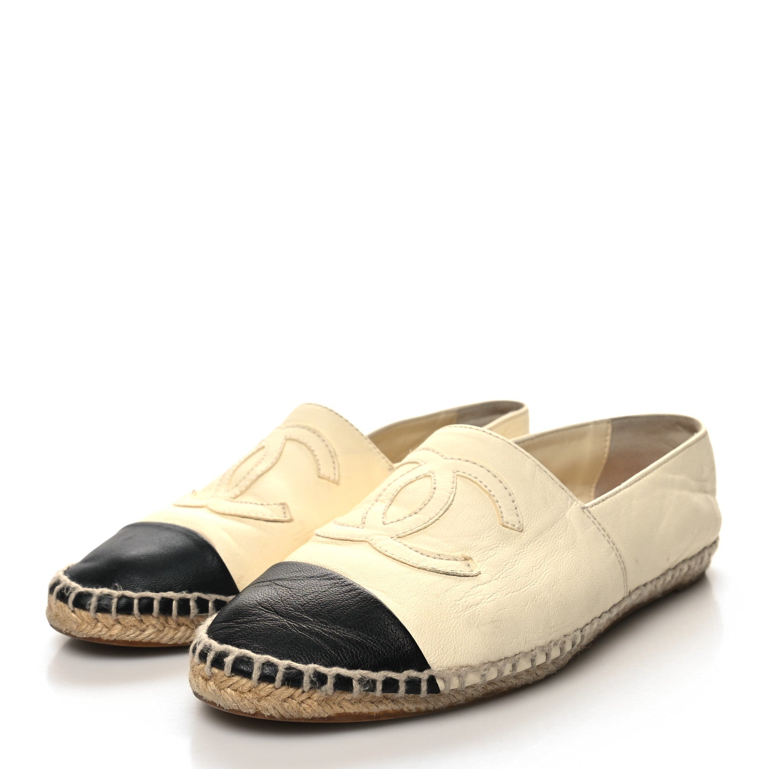 Chanel Lambskin CC Espadrilles 37 White Black 3 of 12