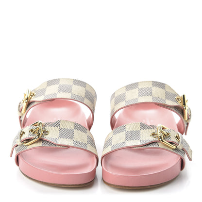 Louis Vuitton Damier Azur Bom Dia Flat Mules 35 Rose Clair 2 of 9