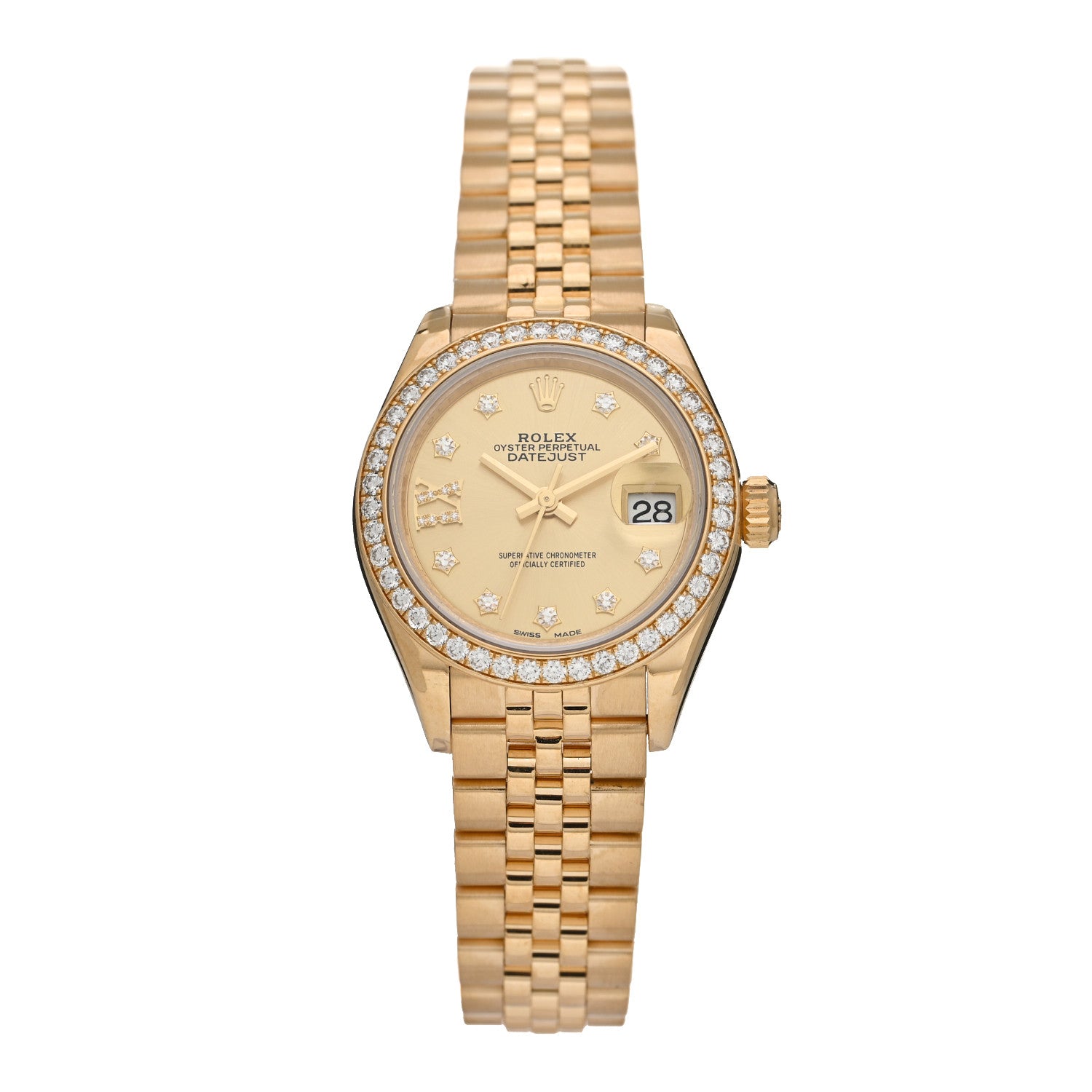 Rolex 18K Yellow Gold Diamond 28mm Oyster Perpetual Datejust Watch 279138 1 of 5