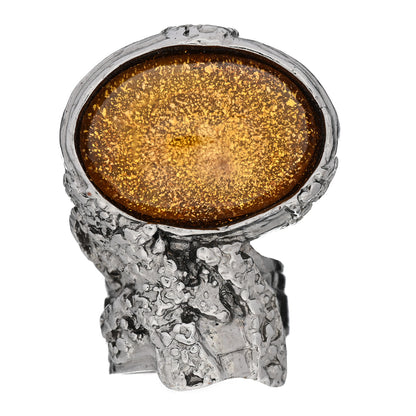 Saint Laurent Glass Cabochon Arty Ovale Ring 52 6 Silver Yellow 1 of 4