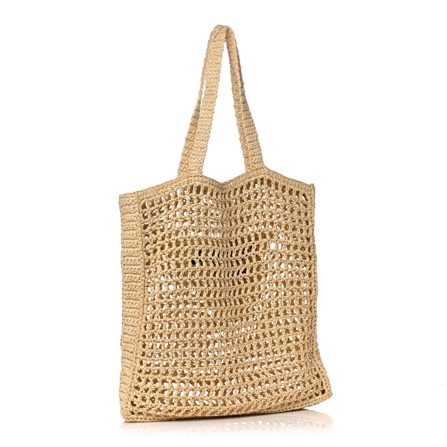 Yarn Raffia Effect Crochet Logo Embroidered Tote Bag Naturale