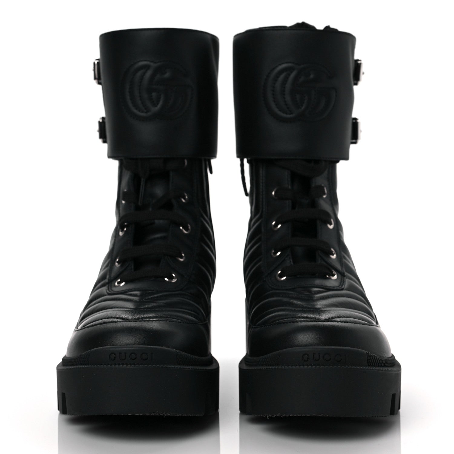 Gucci Nappa Frances GG Matelasse Platform Combat Boots 39 Black 2 of 7