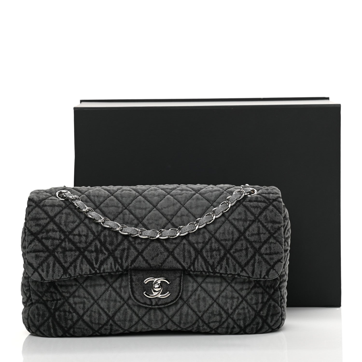 Chanel Denim Quilted Denimpression Flap Grey Black 11 of 11