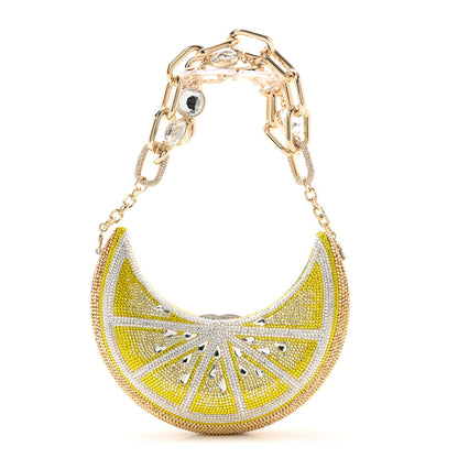 Judith Leiber Crystal Lemon Crescent Minaudiere Clutch Silver Citrine Multicolor 1 of 10