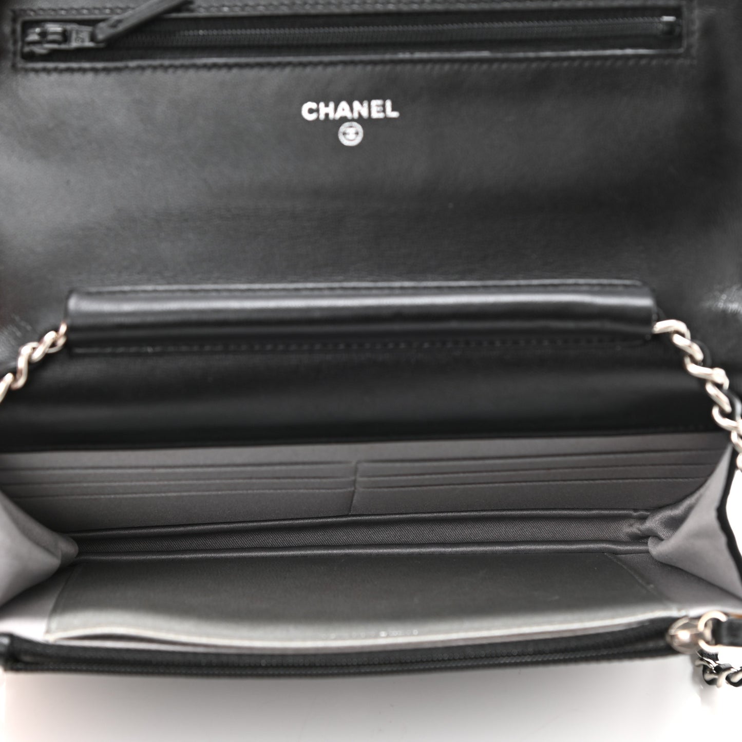 Lambskin Camellia Embossed Wallet on Chain WOC Black