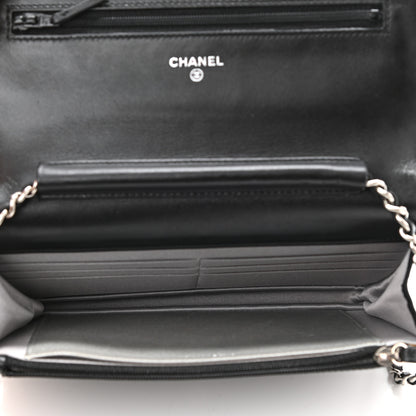 Chanel Lambskin Camellia Embossed Wallet on Chain WOC Black 5 of 11