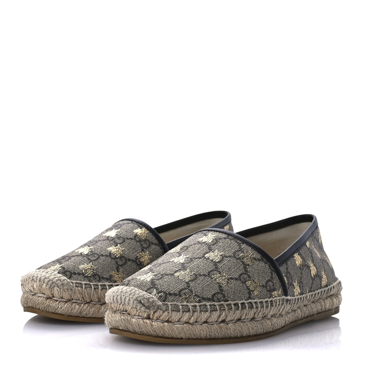 GG Supreme Monogram Bees Espadrille Flats 37.5 Beige Ebony Oro Black