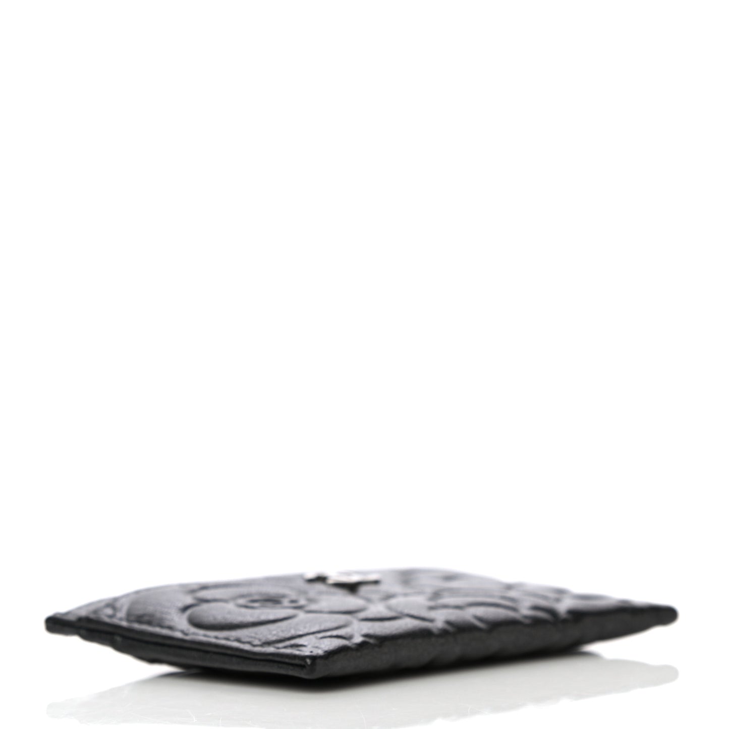 Goatskin Camellia Embossed Card Holder Grey