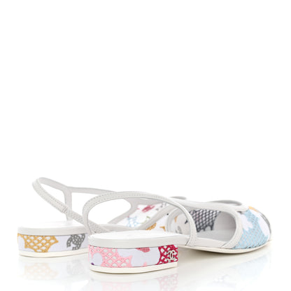Chanel Cotton Guipure Patent Embroidered Floral Cap Toe CC Slingback Flats 37.5 White Multicolor 4 of 9