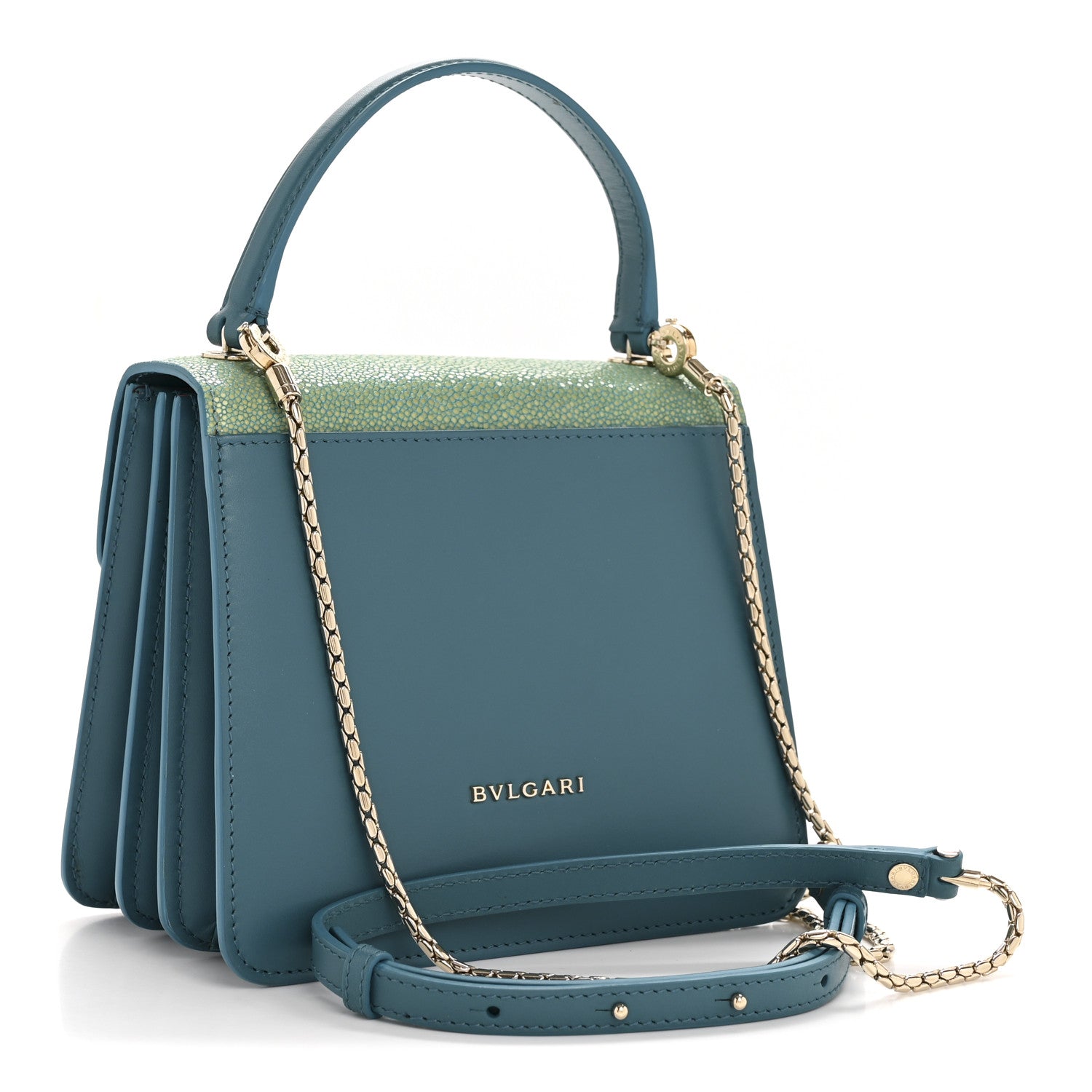 Bulgari Calfskin Galuchat Serpenti Forever Crossbody Turquoise 3 of 15