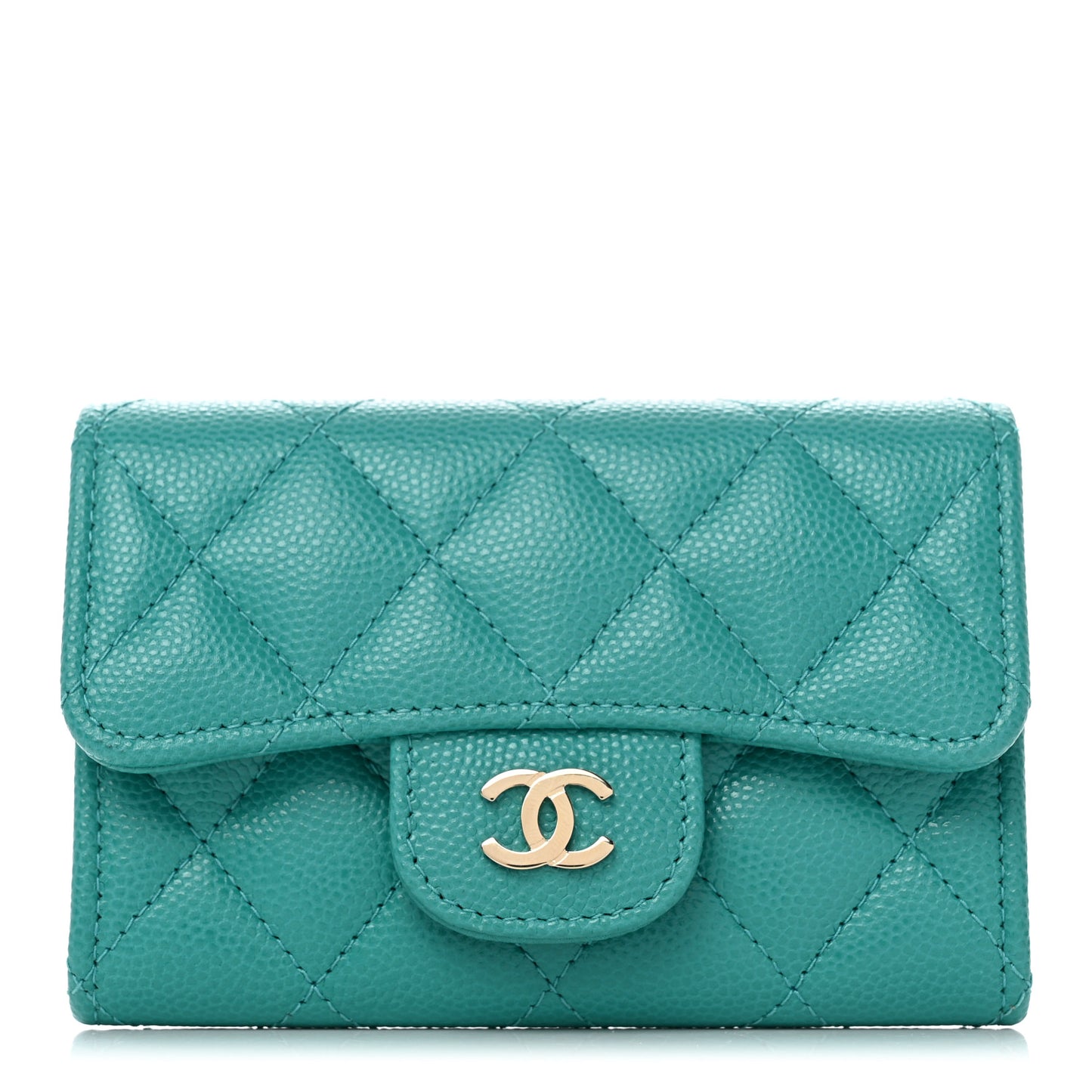 Caviar Quilted Flap Card Holder Turquoise