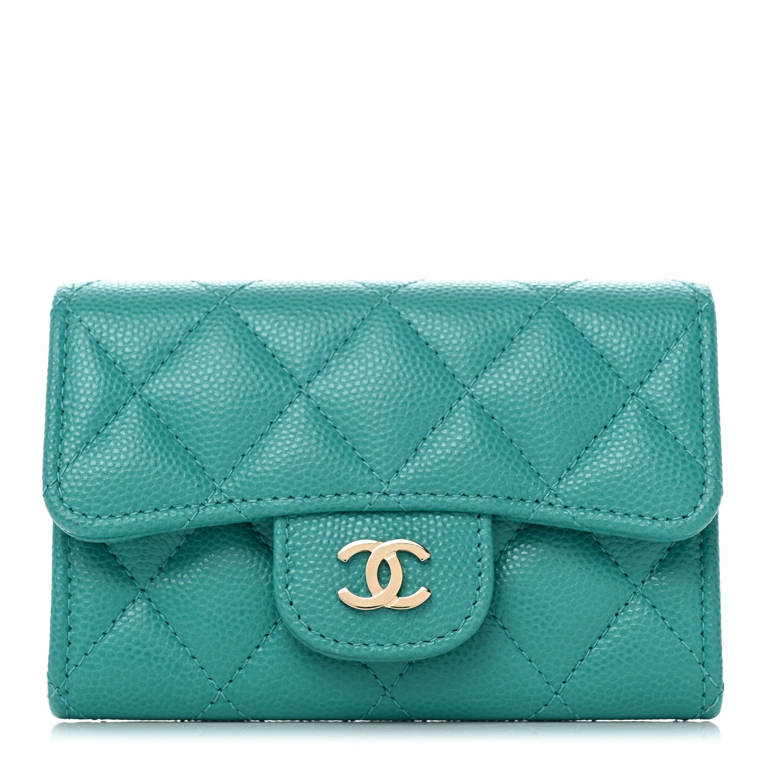 Chanel Caviar Quilted Flap Card Holder Turquoise 1 of 8