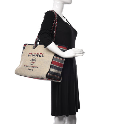 Chanel Striped Canvas Medium Deauville Tote Beige 2 of 10