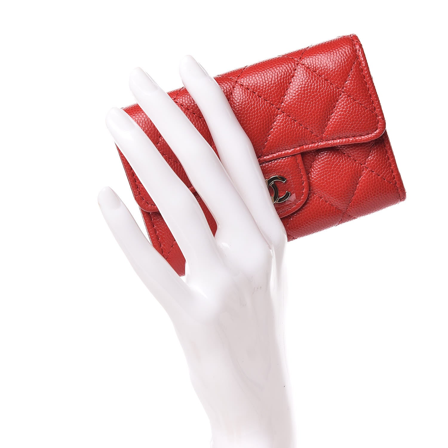 Chanel Caviar Quilted Flap Card Holder Wallet Red 2 of 9