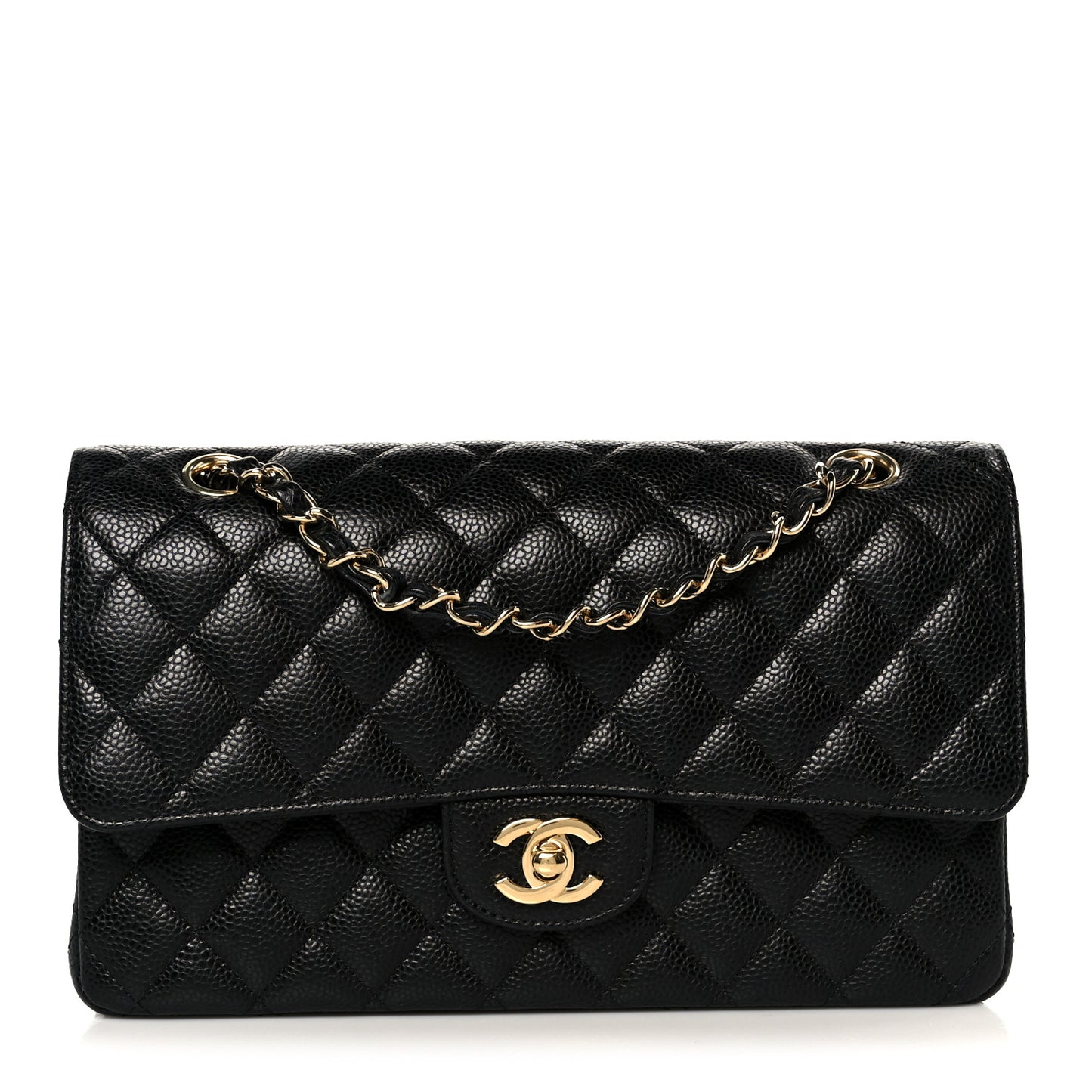 Caviar Quilted Medium Double Flap Black