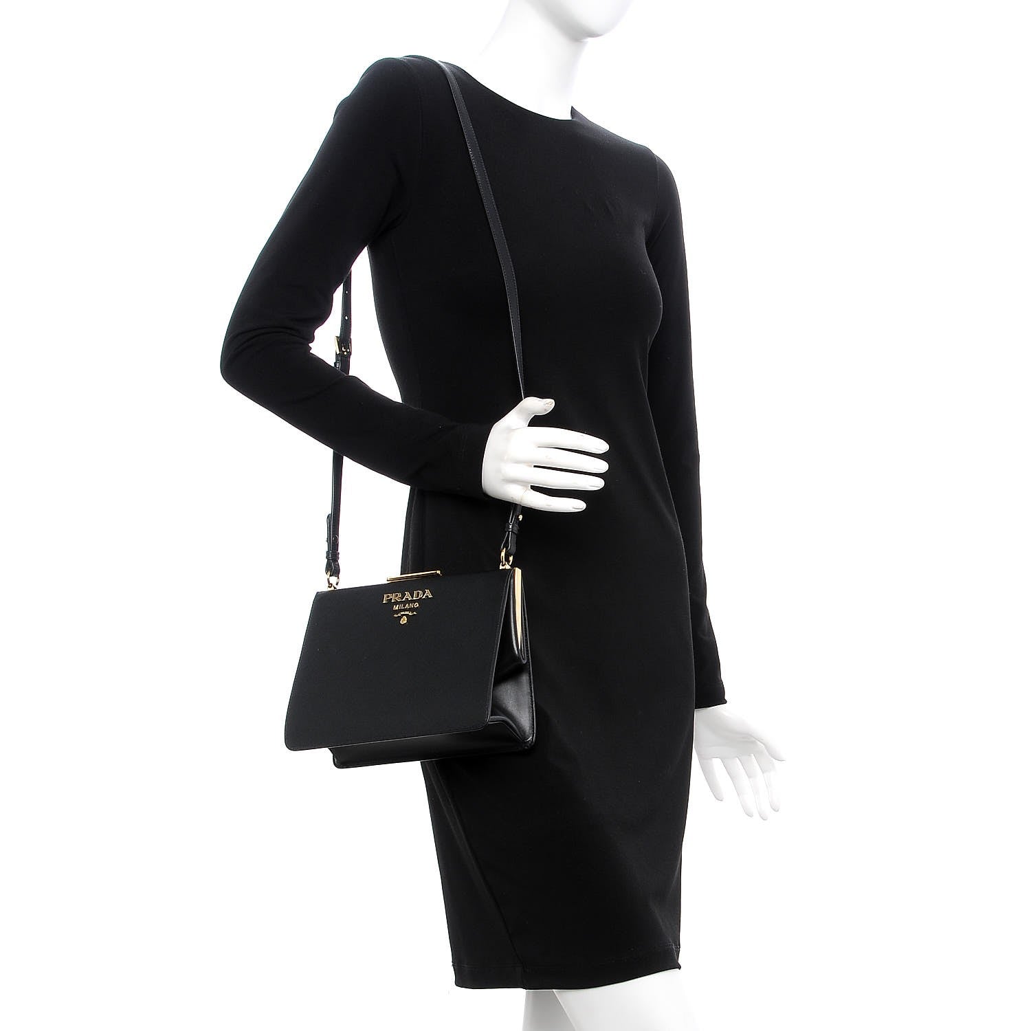 Prada Saffiano City Calfskin Light Frame Bag Nero Black 2 of 7