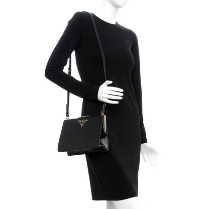 Prada Saffiano City Calfskin Light Frame Bag Nero Black 2 of 7
