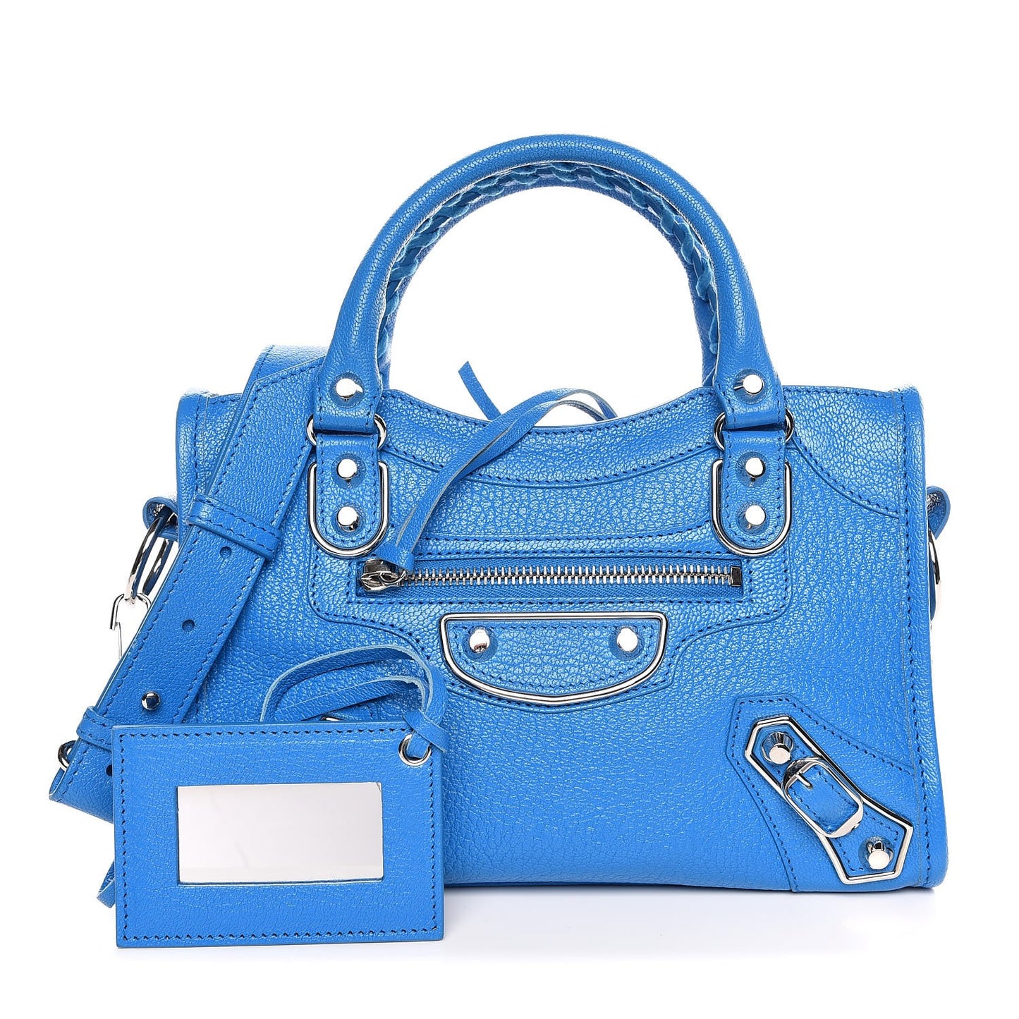 Chevre Silver Metallic Edge Hardware Mini City Bleu Ceylon