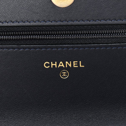 Chanel Wool Tweed Lambskin Quilted Chanel 19 Wallet On Chain WOC and Coin Purse Blue Black 5 of 11