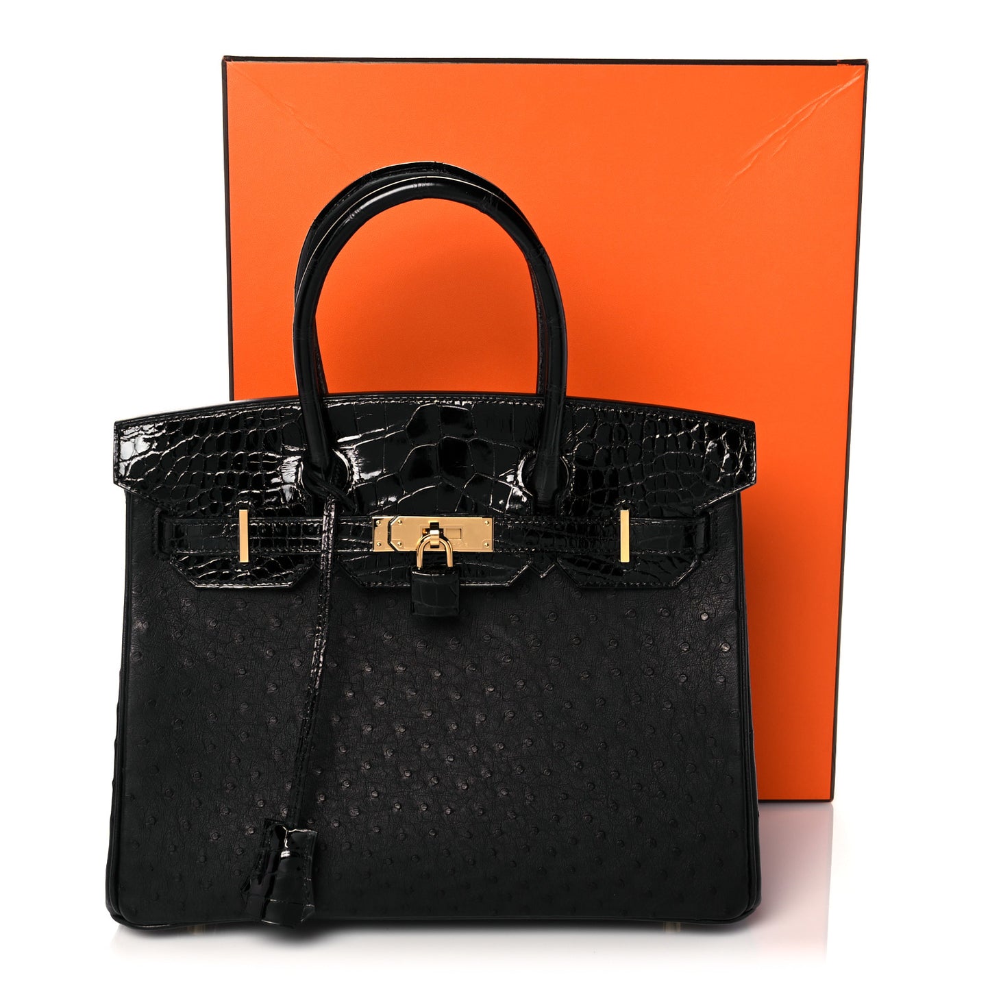 Ostrich Shiny Alligator Birkin Touch 30 Black