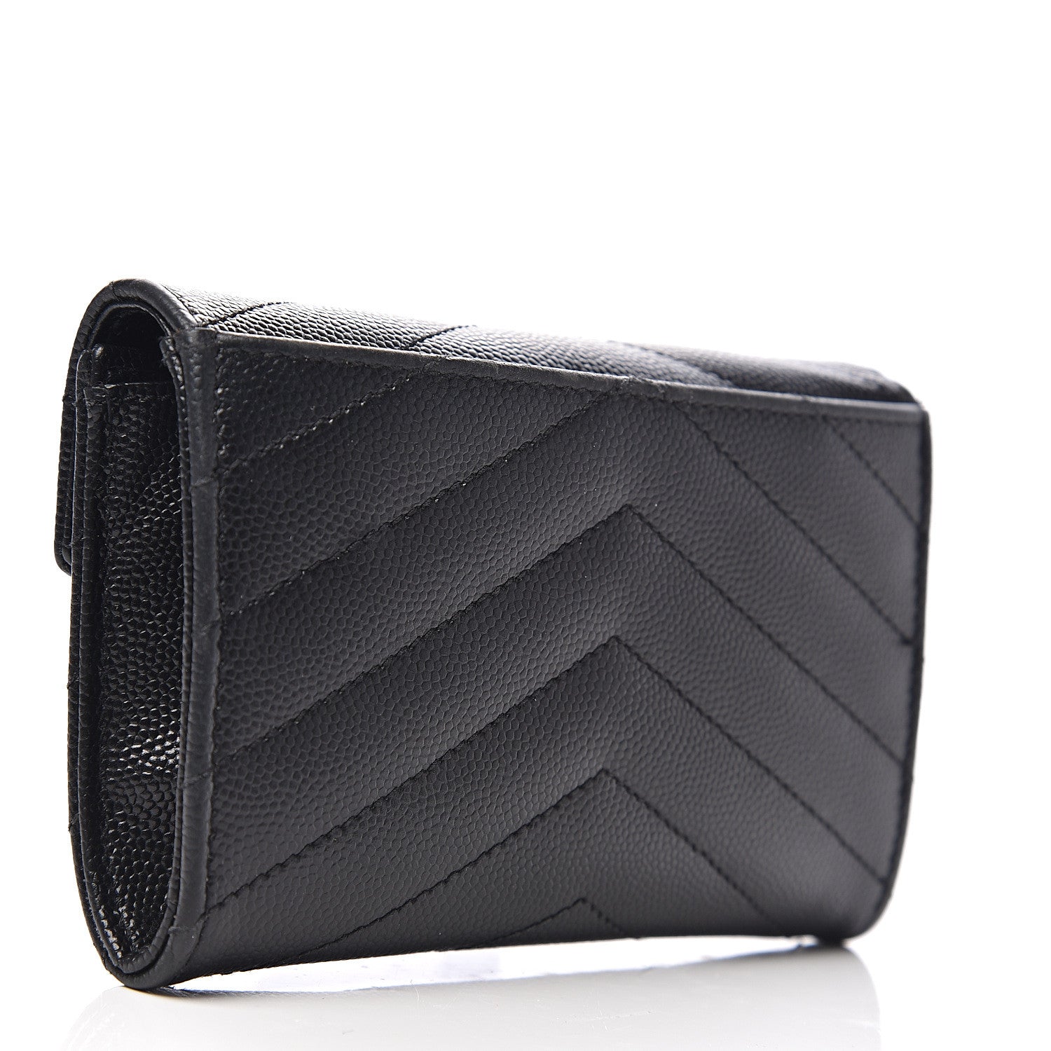 Saint Laurent Grain De Poudre Matelasse Chevron Small Monogram Envelope Wallet Black 2 of 5