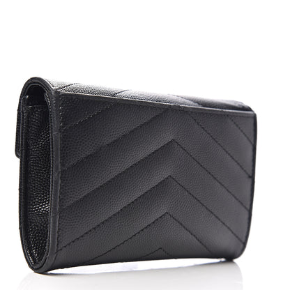Saint Laurent Grain De Poudre Matelasse Chevron Small Monogram Envelope Wallet Black 2 of 5