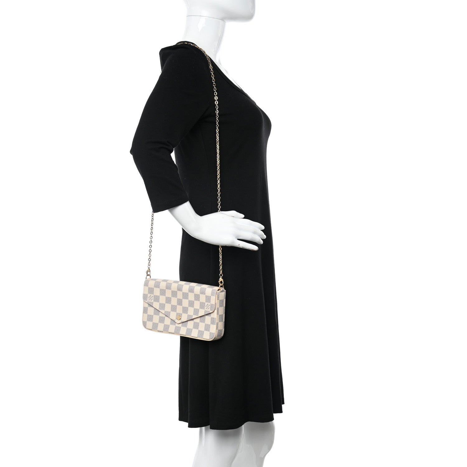 Louis Vuitton Damier Azur Pochette Felicie Chain Wallet Rose Ballerine 2 of 10
