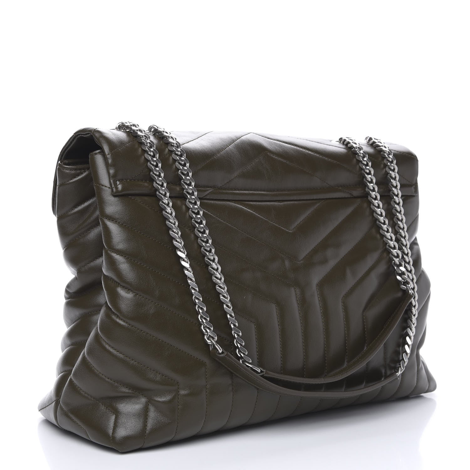 Saint Laurent Calfskin Y Quilted Monogram Large Loulou Chain Satchel Kaki Fonce 3 of 11