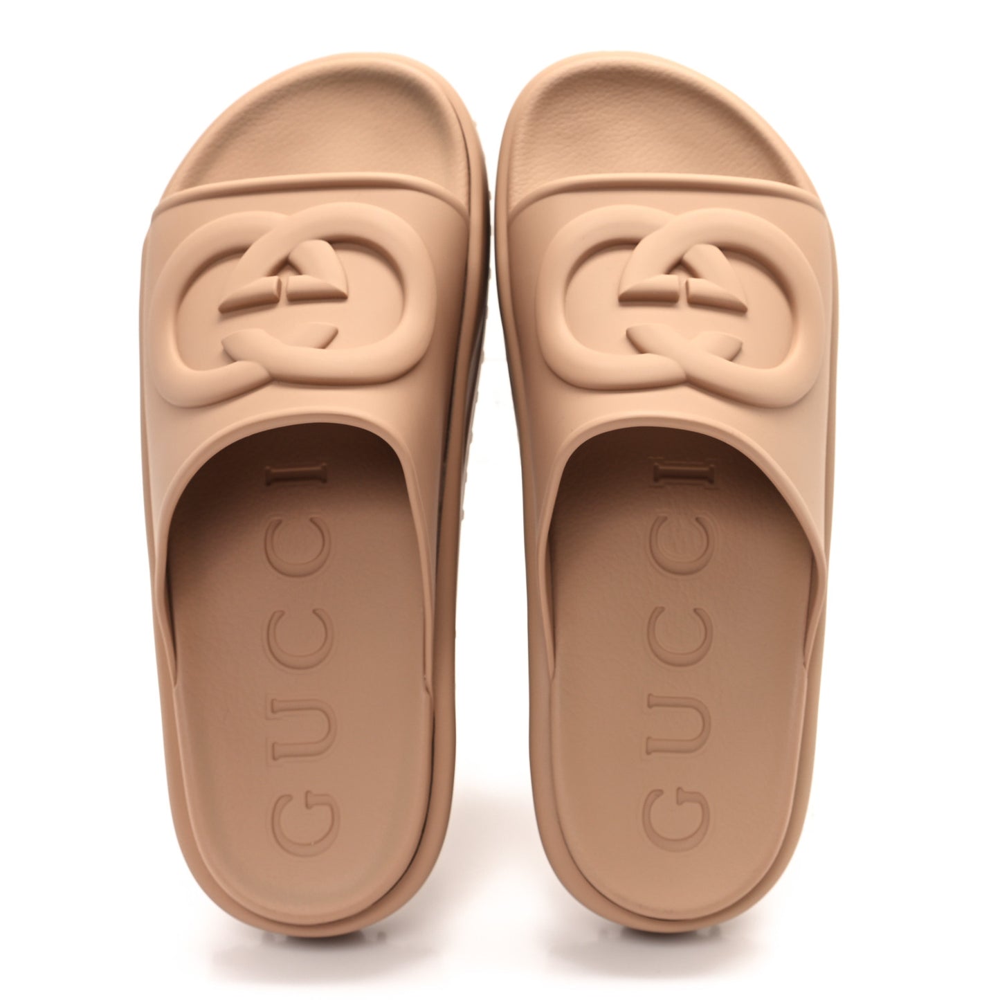 Soft Rubber Mens Interlocking G Platform 42mm Slide Sandals 10 Vintage Camel