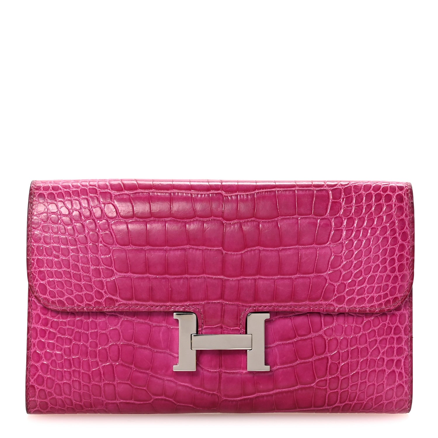 Hermes Shiny Alligator Constance Long Wallet Rose Scheherazade 1 of 12