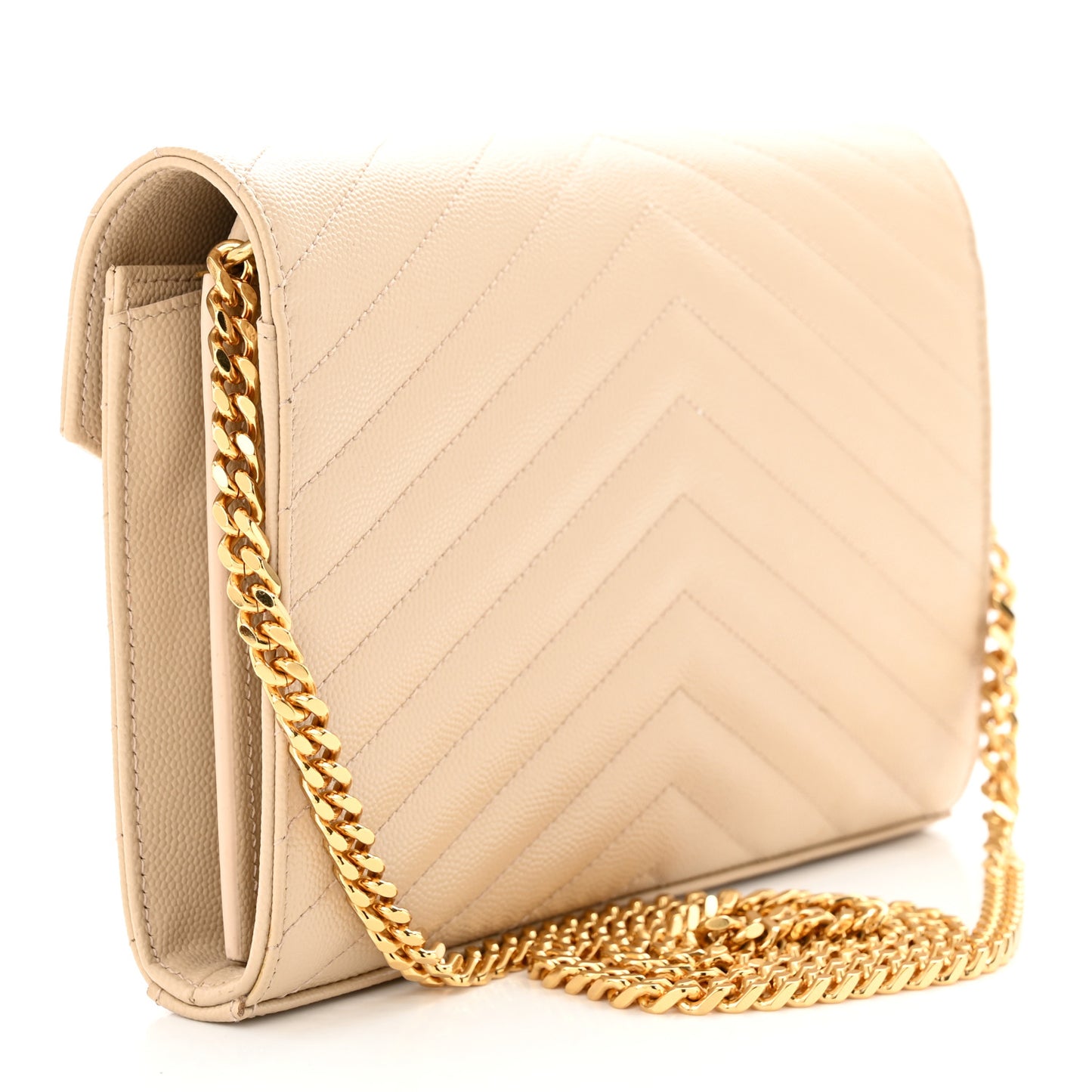 Grain De Poudre Matelasse Chevron Monogram Chain Wallet Dark Beige