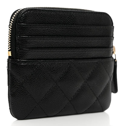 Chanel Caviar Quilted Zip Card Holder Wallet Black 3 of 8