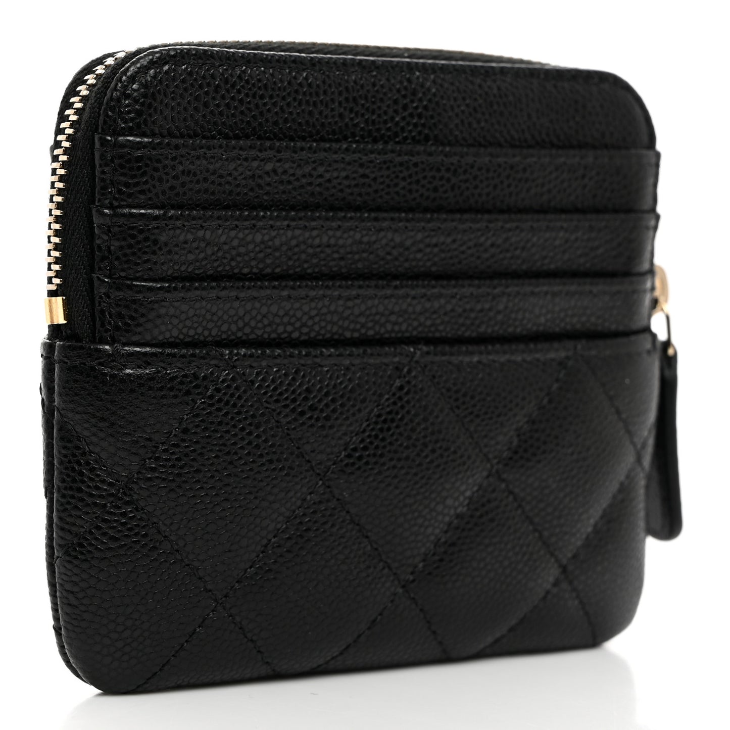 Caviar Quilted Zip Card Holder Wallet Black