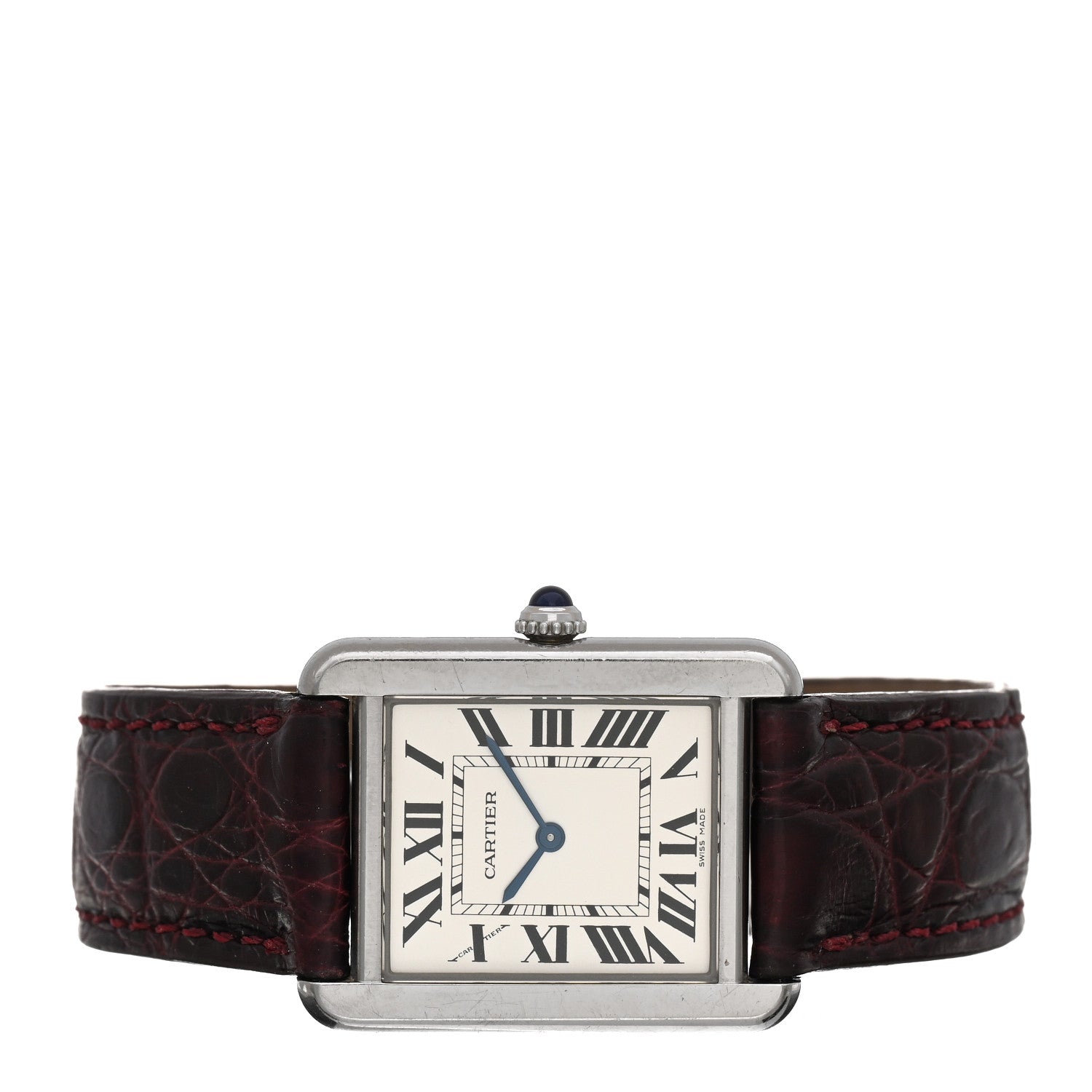 Cartier Stainless Steel Alligator 24mm Tank Solo Quartz Watch Burgundy 2 of 5