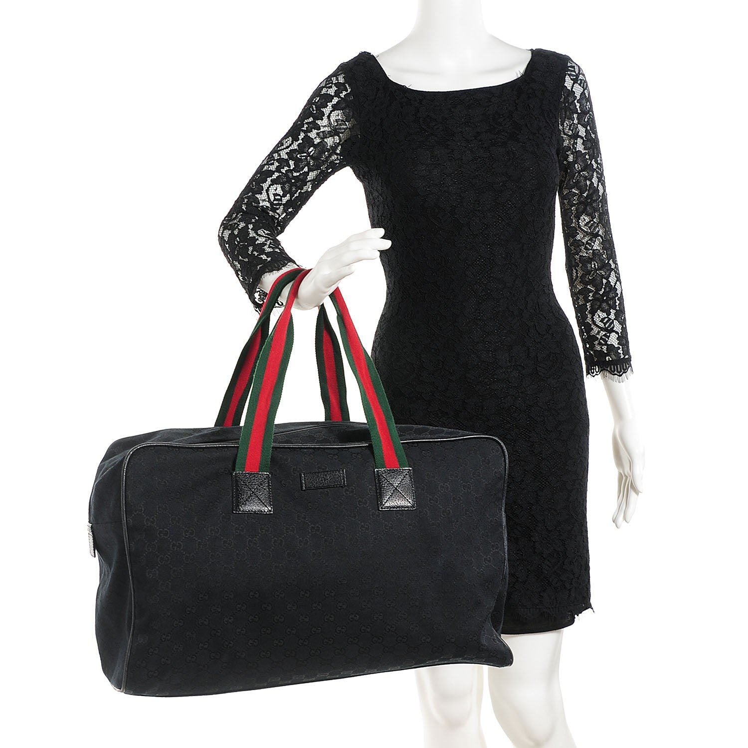 Gucci GG Monogram Web Large Collapsible Carry On Duffle Bag Black 2 of 7