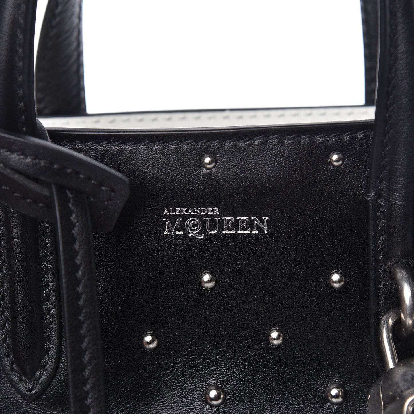 Calfskin Studded Mini Padlock Tote Black White