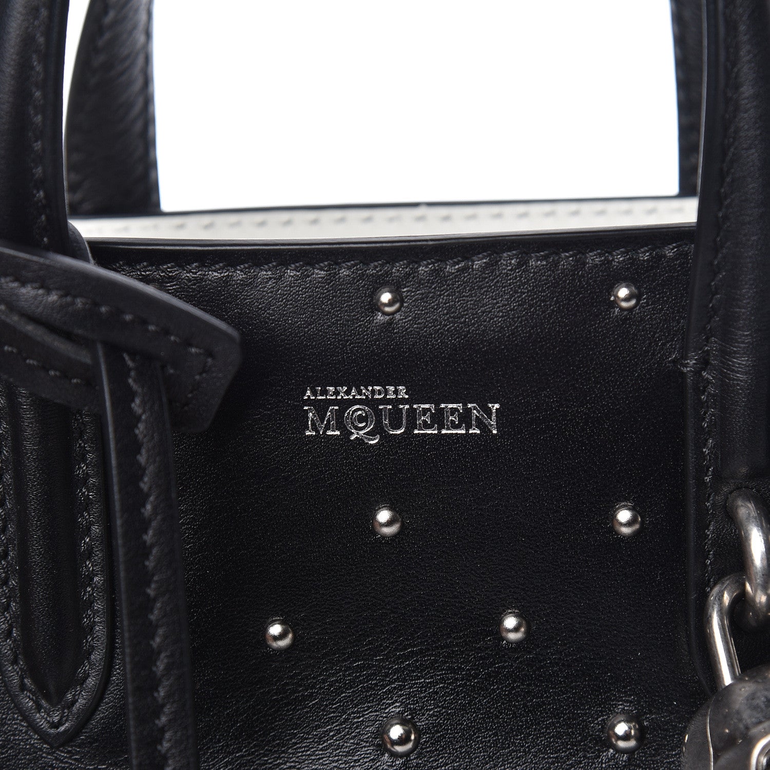 Alexander McQueen Calfskin Studded Mini Padlock Tote Black White 10 of 10