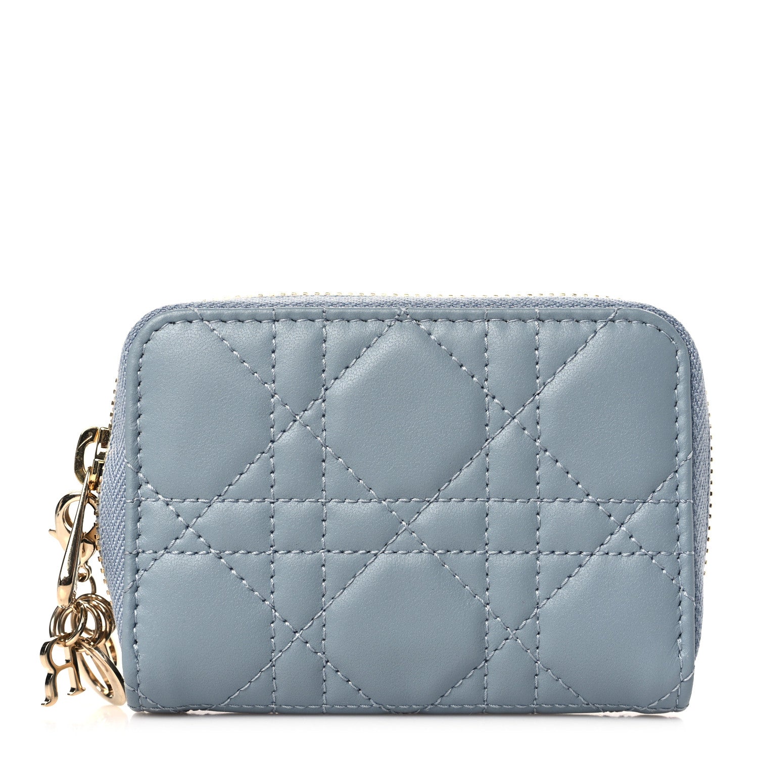 Christian Dior Lambskin Cannage Small Lady Dior Voyageur Coin Purse Cloud Blue 1 of 7