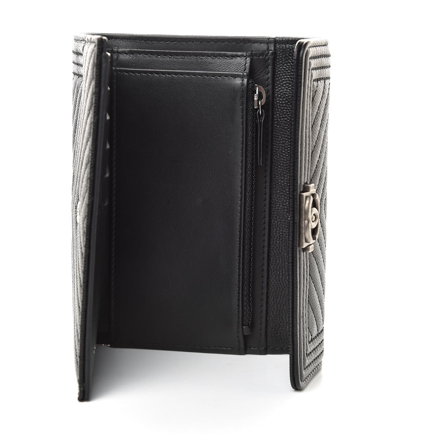 Caviar Chevron Quilted Medium Boy Flap Wallet Black
