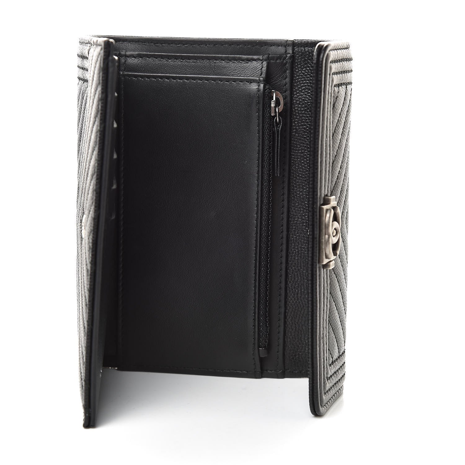 Chanel Caviar Chevron Quilted Medium Boy Flap Wallet Black 5 of 9