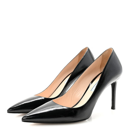 Prada Saffiano Patent Pumps 38 Black 4 of 8